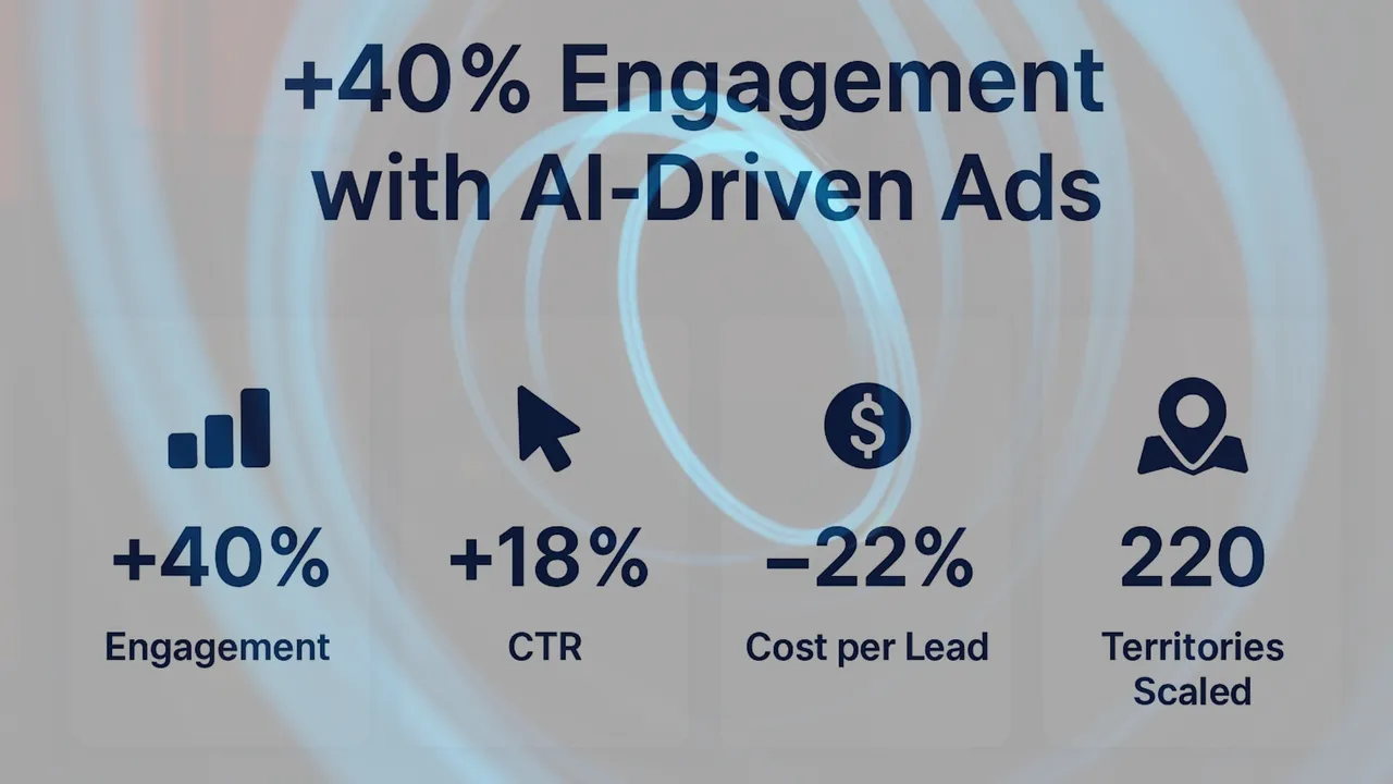 Case study visual: A national home improvement franchise achieved +40% engagement with AI-driven ads powered by Recoupl.