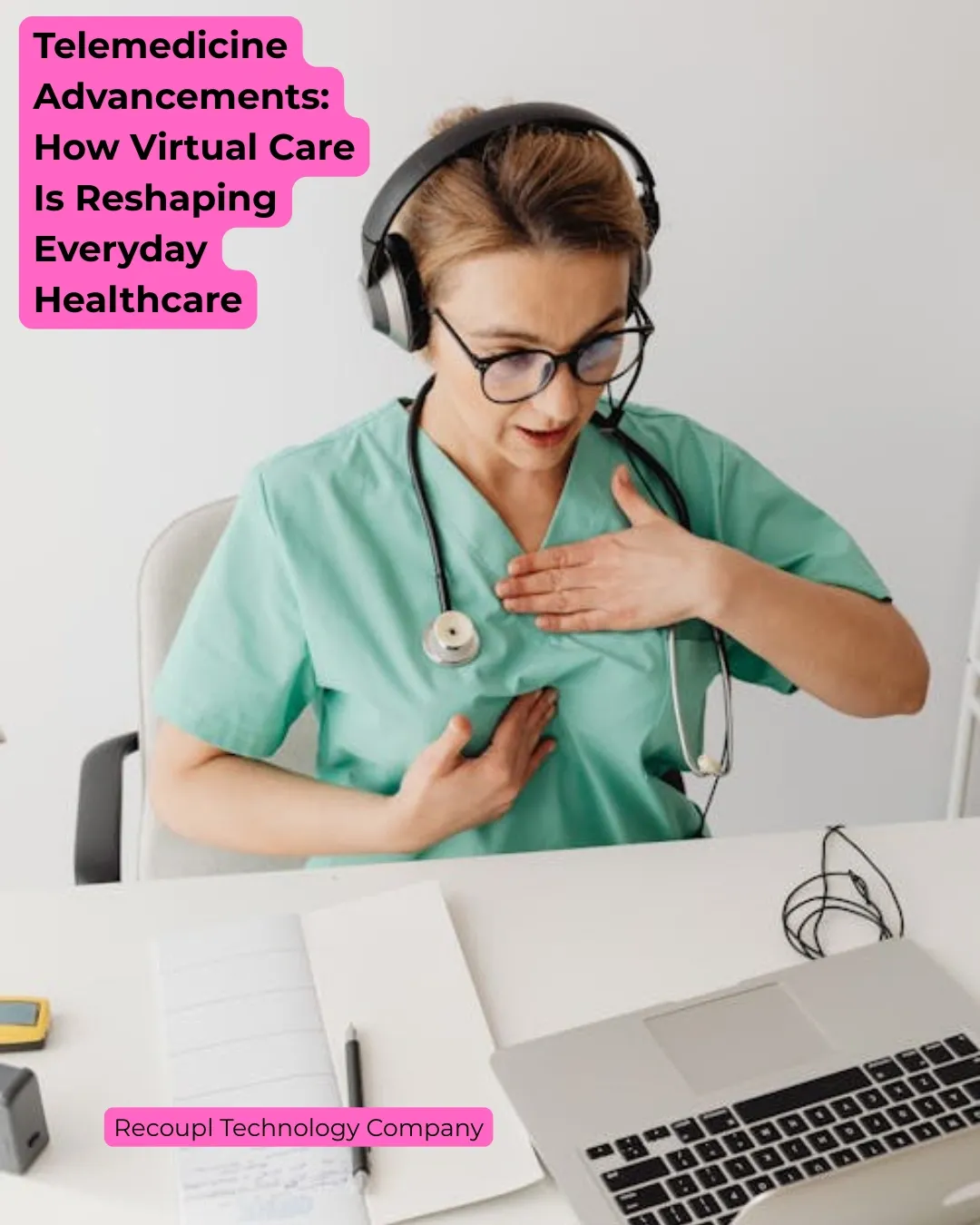 A healthcare professional using telemedicine technology to deliver virtual care, showcasing a modern interface, reshaping everyday healthcare with innovative digital solutions.